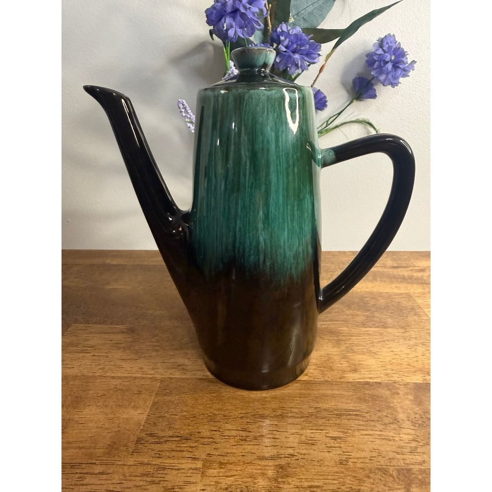 Blue Mountain Pottery Canada Green Black Drip Glaze Coffee Pot MCM Ceramic MCM